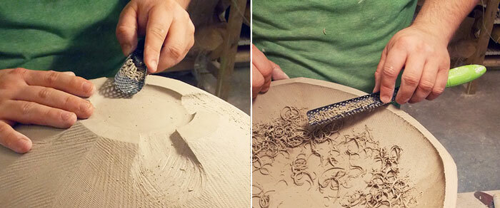 Bill Wilkey using the Shredder Conical Rasp to add surface texture.