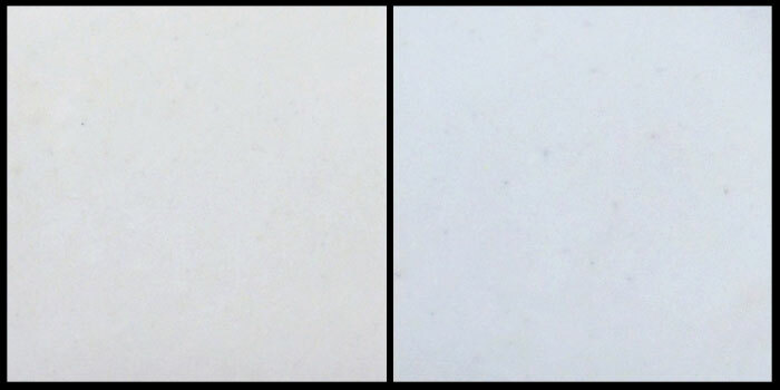 Grolleg Porcelain, left: cone 10 oxidation, right: cone 10 reduction
